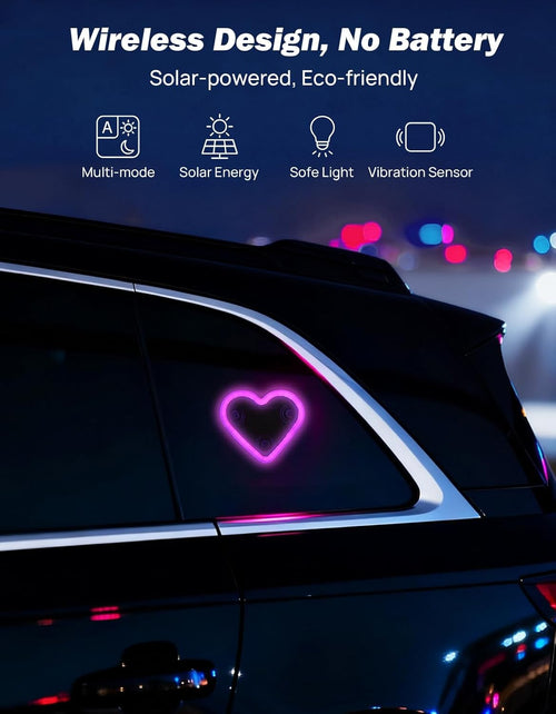 Car LED Ambient Light Solar Powered Heart Neon Light Car Led Lights Interior for Outdoor/Interior Car/Room Pink