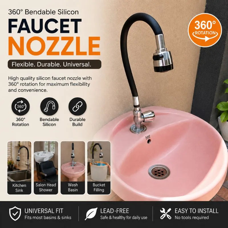 360° Bendable Silicone Faucet Nozzle – Jet & Soft Stream (Random Color)