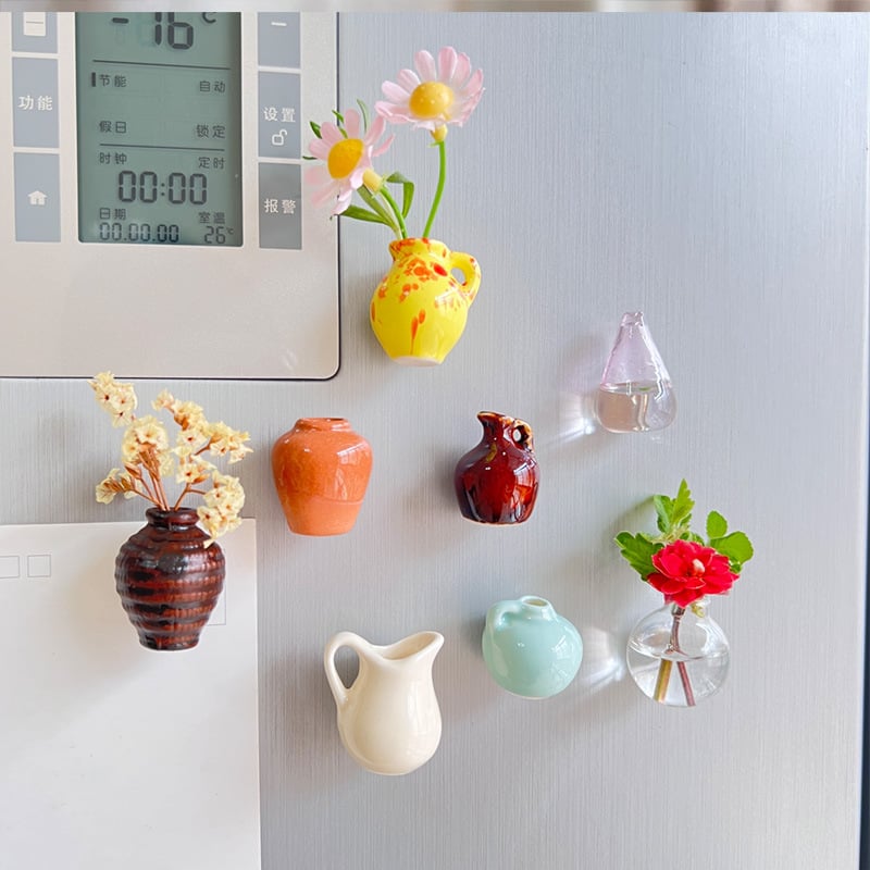 Cute Plant Ceramic Vase Fridge Magnets