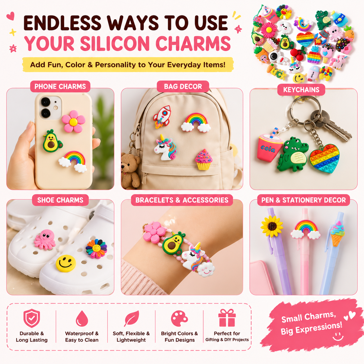 🌈 DIY Silicone Charm Set (6 PCS)