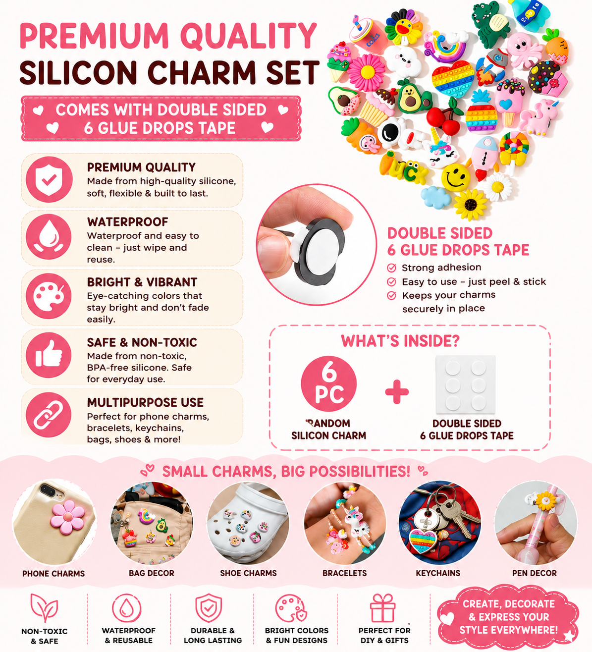 🌈 DIY Silicone Charm Set (6 PCS)