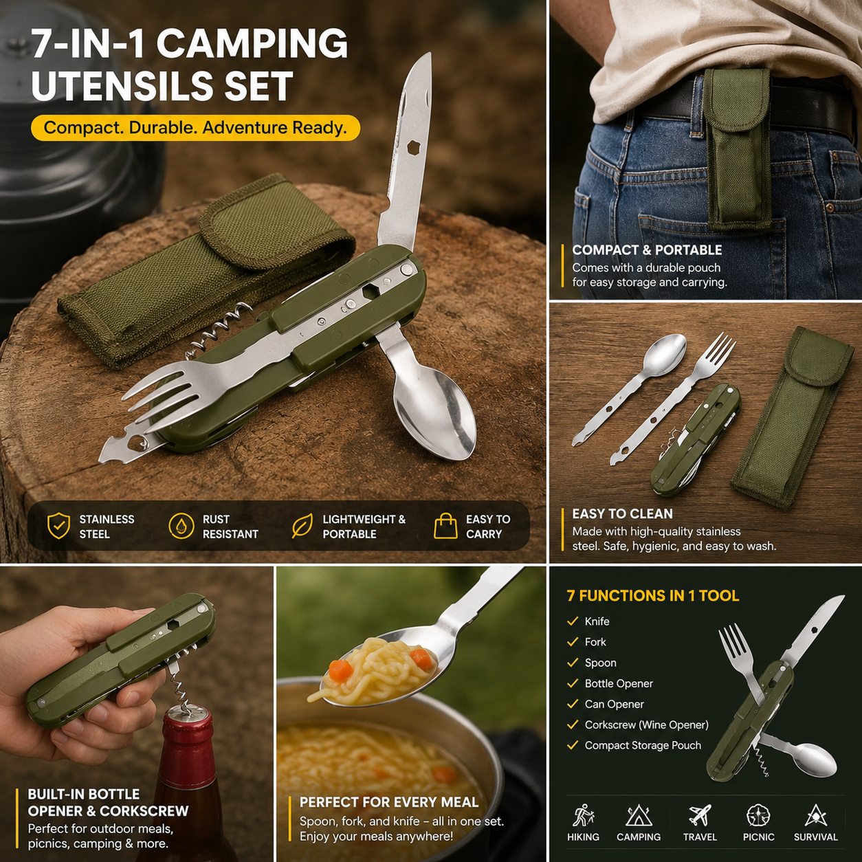 🥇 7-in-1 Camping Utensil Set ⭐