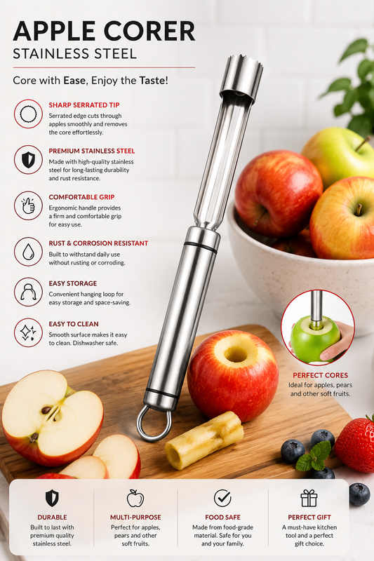 Premium Stainless Steel Fruit & Vegetable Corer | Seed Remover Tool