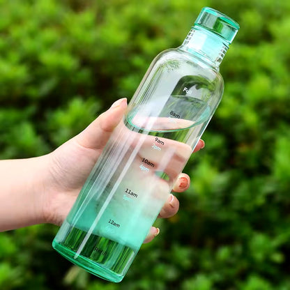 Unique Borosilicate Glass Water Bottle with Time Marker