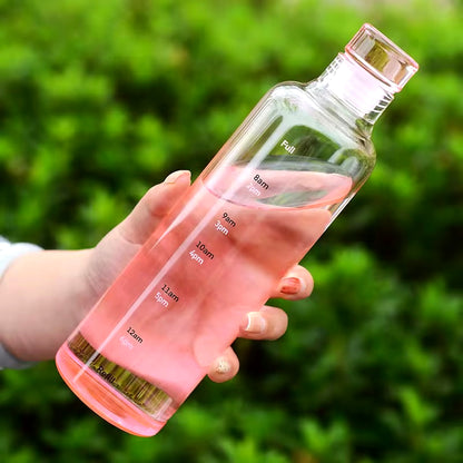 Unique Borosilicate Glass Water Bottle with Time Marker