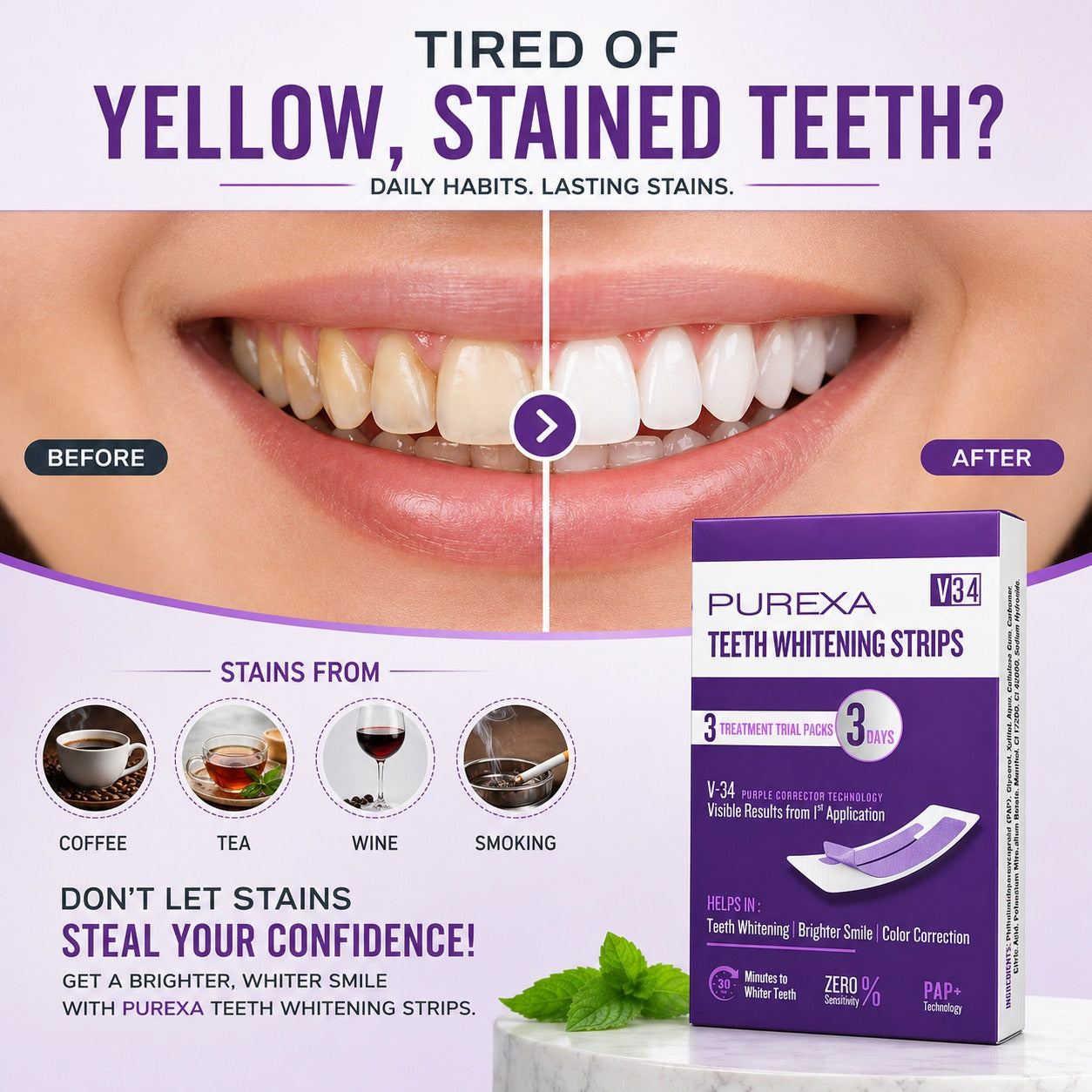 Purple Instant Teeth Whitening Strips✨