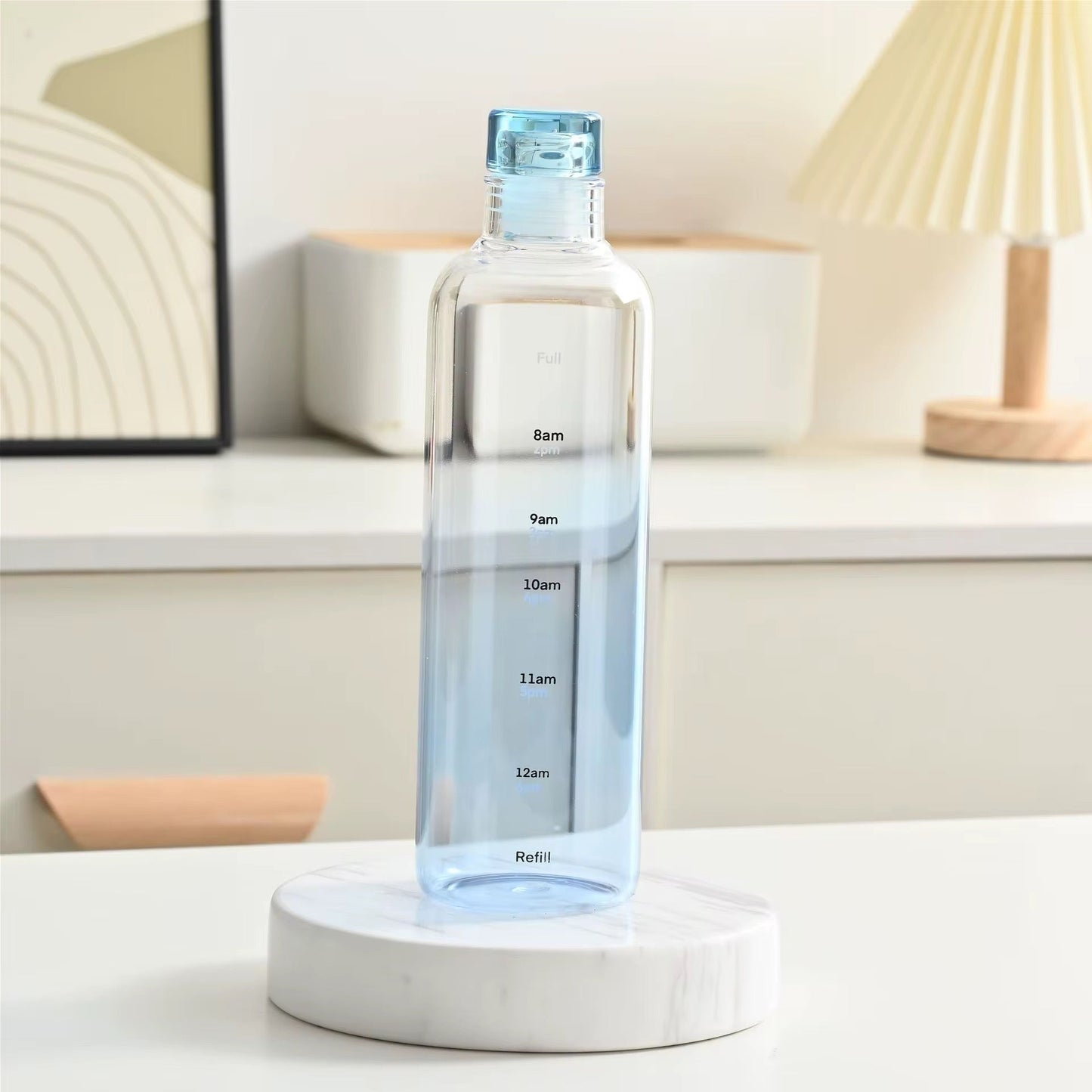 Unique Borosilicate Glass Water Bottle with Time Marker