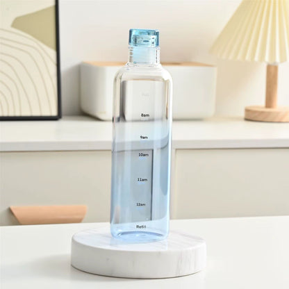 Unique Borosilicate Glass Water Bottle with Time Marker