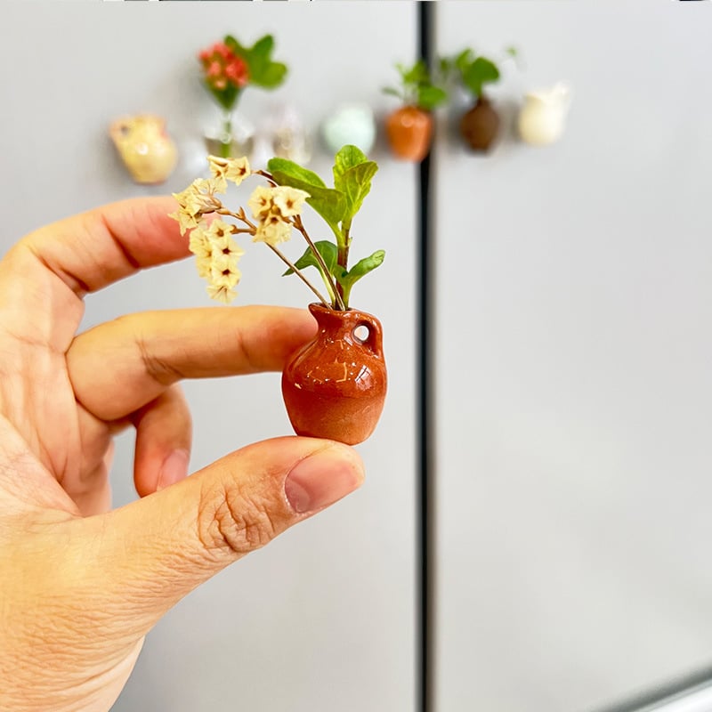 Cute Plant Ceramic Vase Fridge Magnets