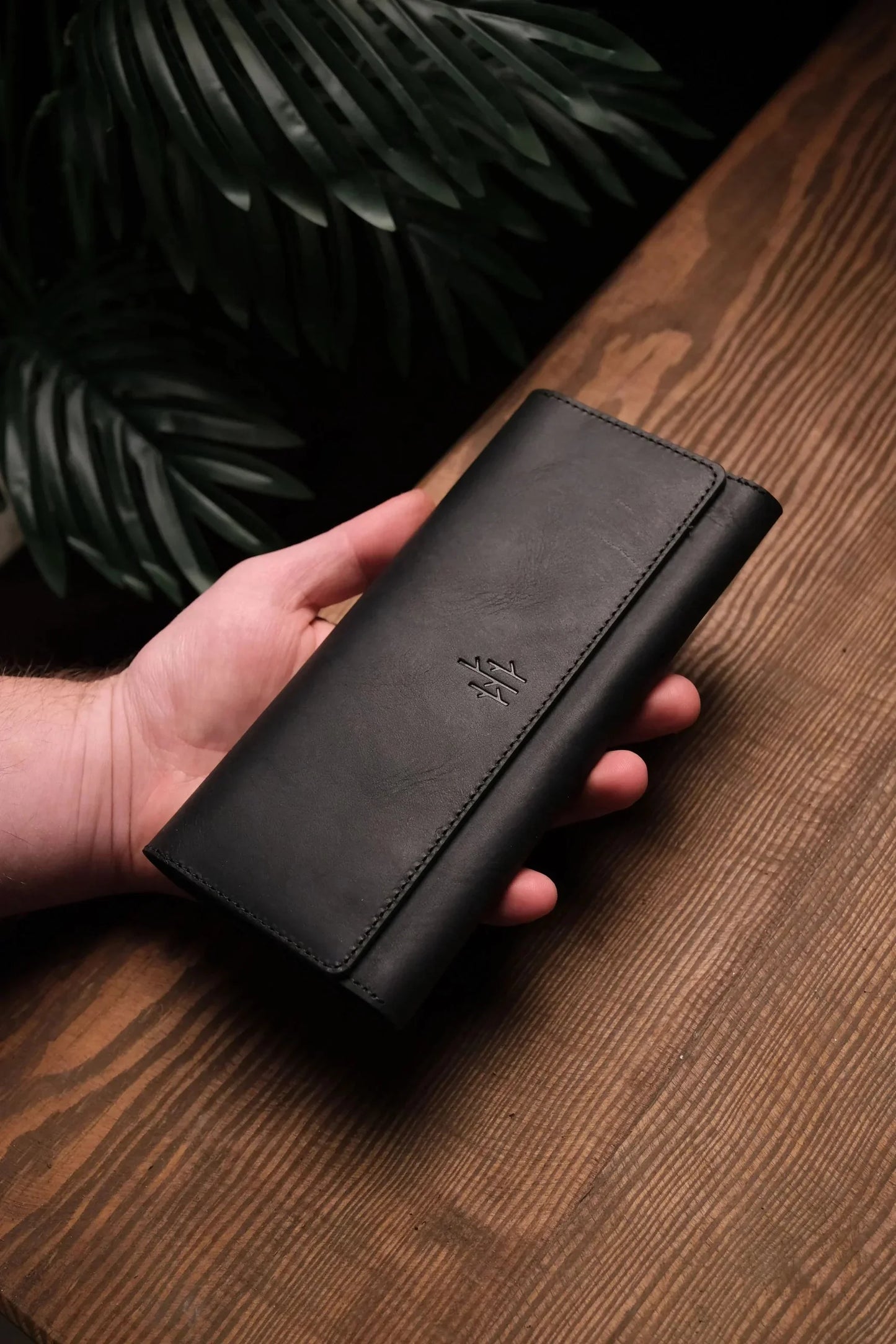 Handmade leather phone wallet