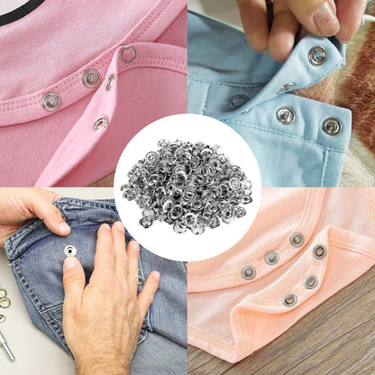 High-Quality Metal Tich Button Tool Kit with 100 Abaya Ring Buttons – Easy Snap Button Machine & Clipper for DIY Clothes, Hats, Caps & Crafts
